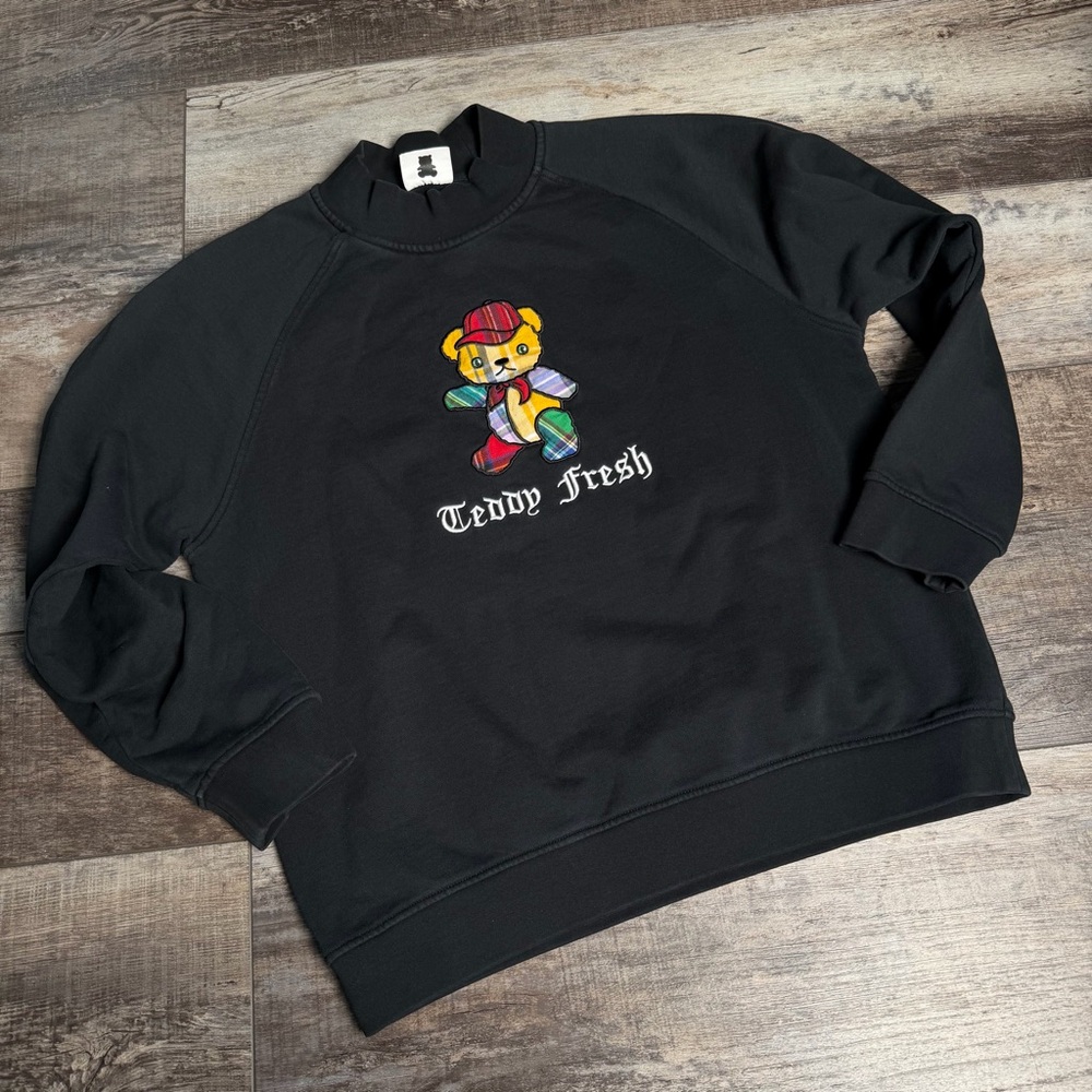 Teddy Fresh Black Crewneck Sweater with Teddy Bear Design